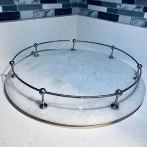 Pottery Barn “Lazy Susan” Turntable Tray 18” Carrara Marble Cake Cheese Server